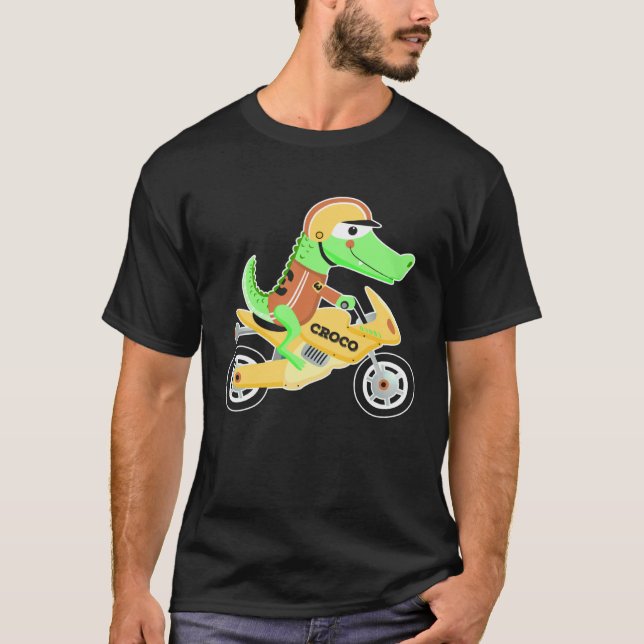 T-shirt Crocodile with motorcycle biker motorcycle dirt bi (Devant)