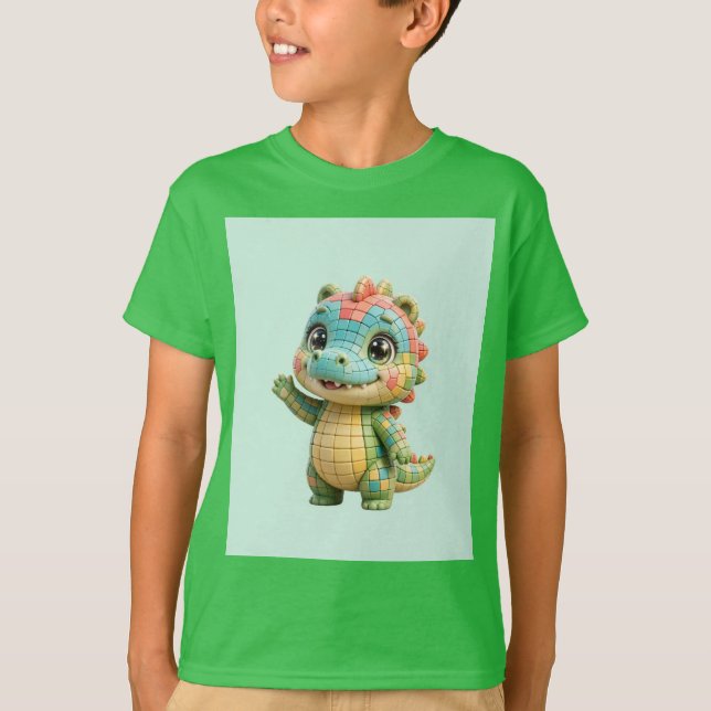 T-shirt Crocodino - fond menthe - Enfants Vertical (Devant)