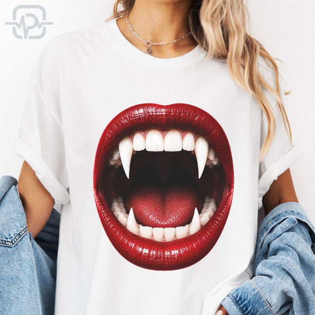 T-shirt Crocs de Vampire Lèvres Rouges Bouche Ouverte Hall (Vampire Fangs Red Lips Open Mouth Halloween T-Shirt)