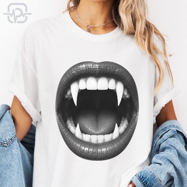 T-shirt Crocs de vampire noir et blanc gothique Halloween (Black White Vampire Fangs Gothic Halloween T-Shirt)