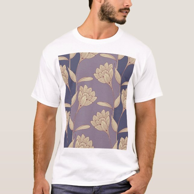 T-shirt Crocus floral rétro : Papier peint bleu mauve (Devant)