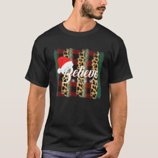 T-shirt Croire au Père Noël chapeau Noël Imprimé Léopard B