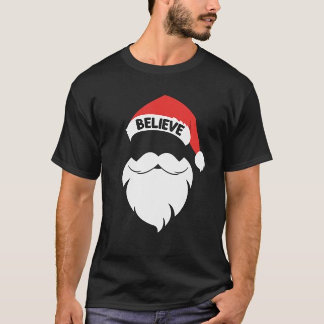 T-shirt Croire Citation Sur Santa Hat Mustache Famille Réu (Devant)