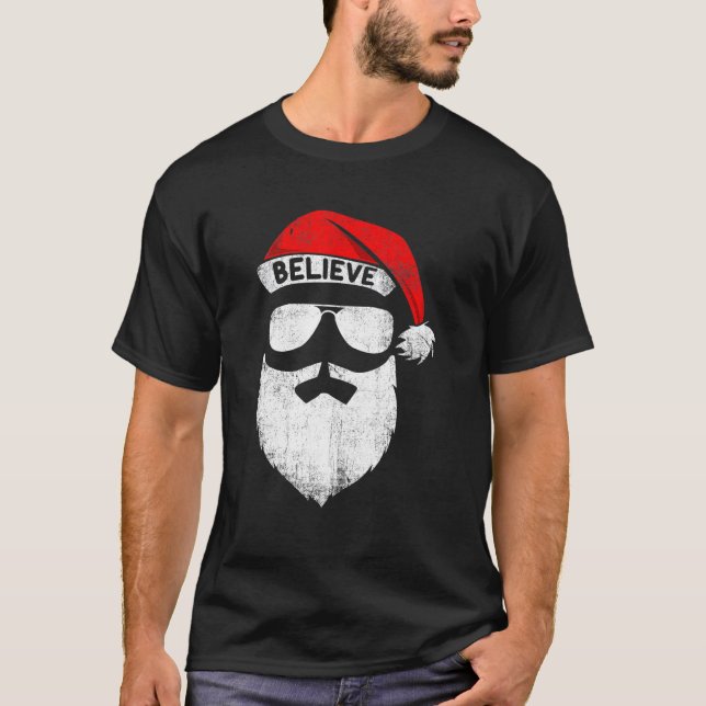 T-shirt Croire Citation Sur Santa Hat Mustache Famille Réu (Devant)