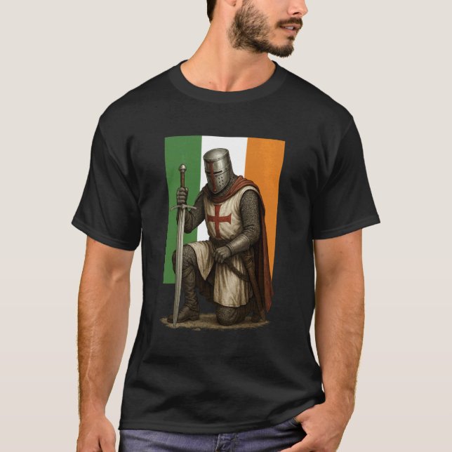T-shirt Croisé Irlandais Catholique avec Drapeau d'Irlande (Devant)