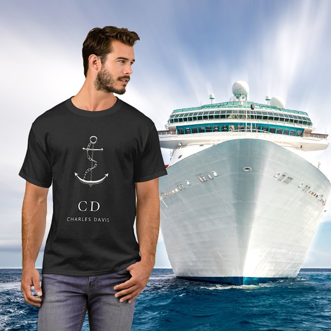 T-shirt Croisière en argent noir nom monogramme (Créateur téléchargé)