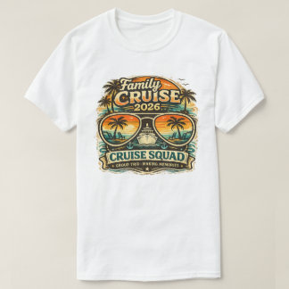 T-shirt Croisière en famille 2026 Design Rétro Coucher de