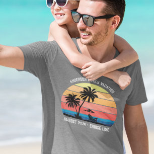 T-shirt Croisière Retro Palm Tree Sunset Vacances en famil