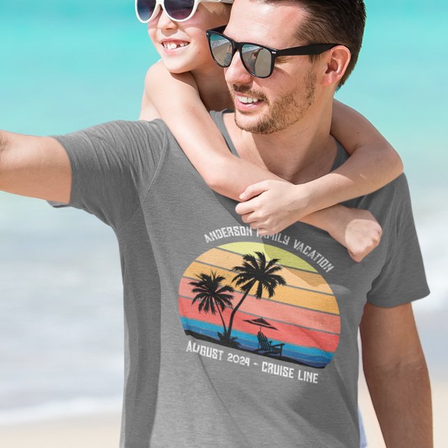T-shirt Croisière Retro Palm Tree Sunset Vacances en famil (Créateur téléchargé)