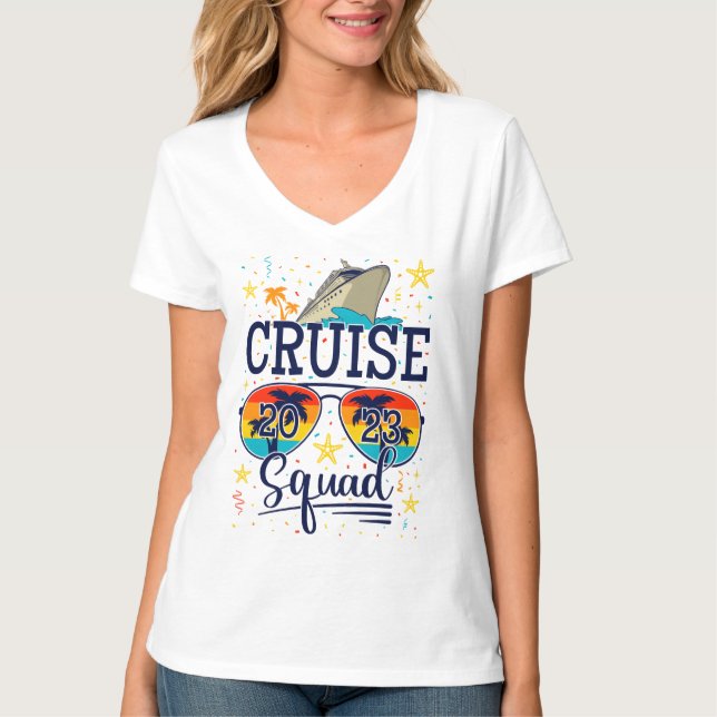 T-shirt Croisière Squad 2023 Croisière Vacances Femmes V-C (Devant)