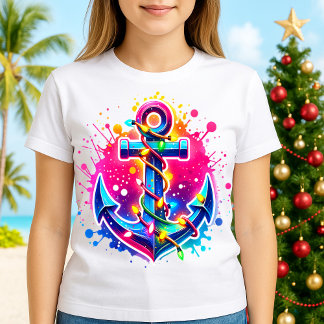 T-shirt Croisière Tropicale Noël Ancre avec Lumières