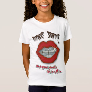 T-Shirt Croisillons brillants, lèvres rouges, taupe, et