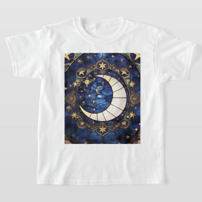 T-shirt Croissant Céleste Orné de Vitrail Lune (Poser)