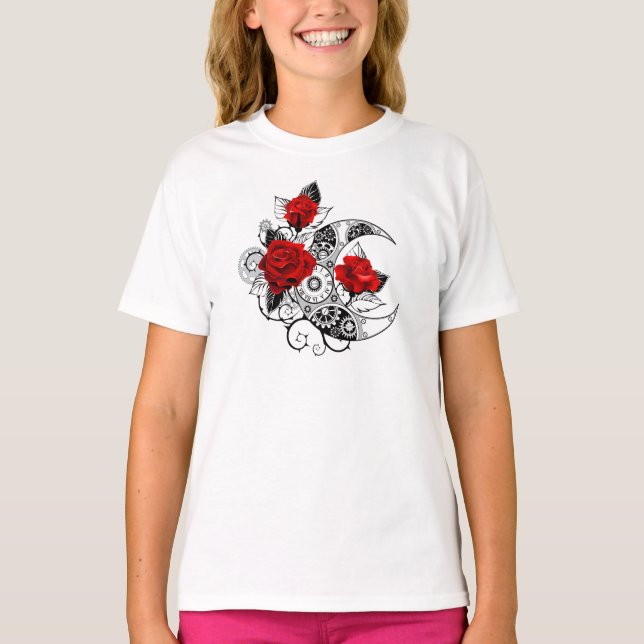 T-shirt Croissant mécanique avec roses rouges (Devant)