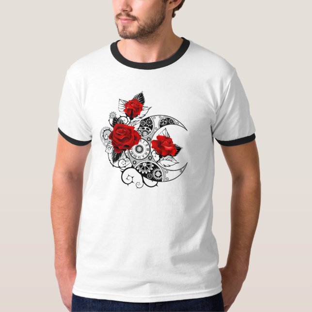 T-shirt Croissant mécanique avec roses rouges (Devant)