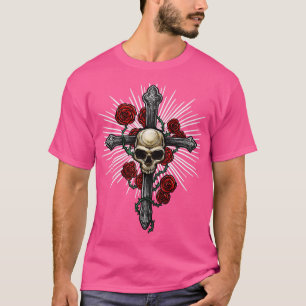 T-shirt Croix avec crâne et roses
