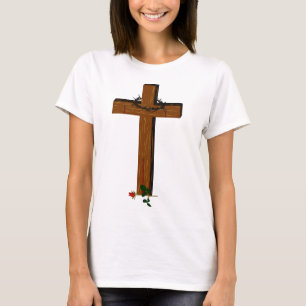 T-shirt Croix Avec Une Couronne D'Épine Et Une Chemise Ros