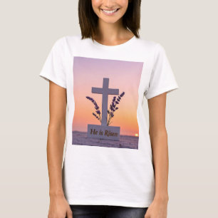 T-shirt Croix blanche minimaliste ornée de lavande
