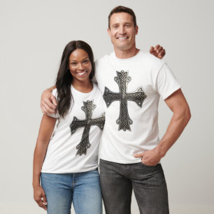 T-shirt Croix celtique en argent ornée avec motif de nœud 