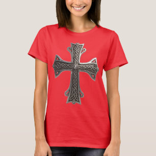 T-shirt Croix celtique en argent ornée avec motif de nœud 