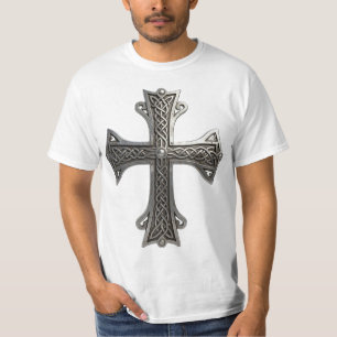T-shirt Croix celtique en argent ornée avec motif de nœud