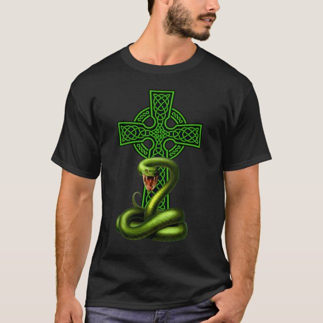 T-shirt Croix Celtique Et Serpent Vert Irlandais Pride (Devant)