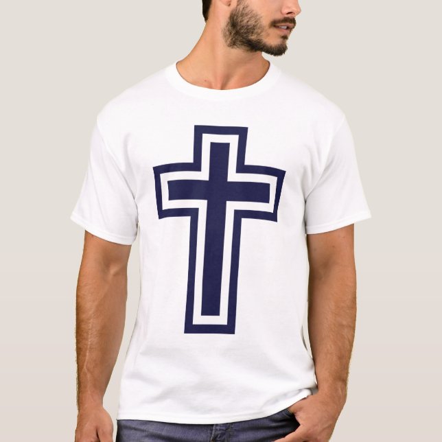 T-shirt Croix chrétienne bleue différentes variantes (Devant)