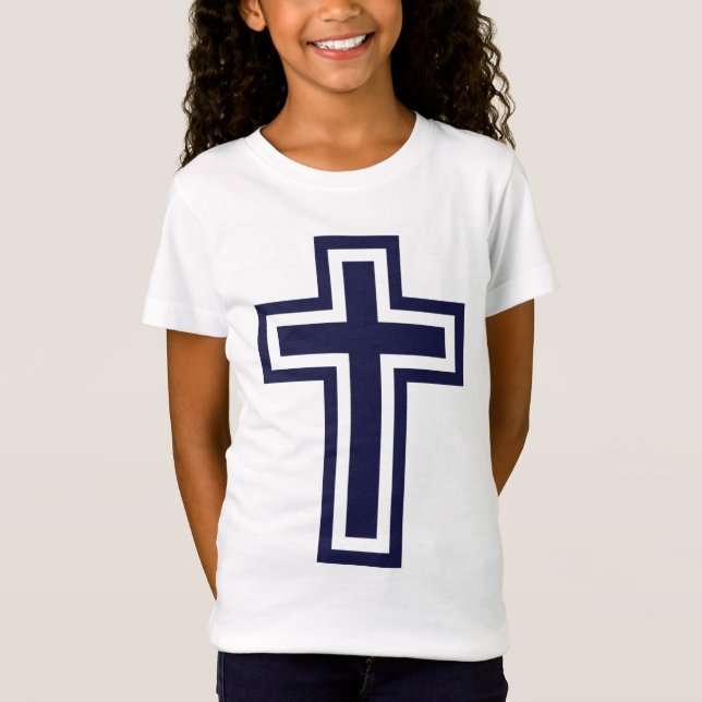 T-Shirt Croix chrétienne bleue différentes variantes (Devant)