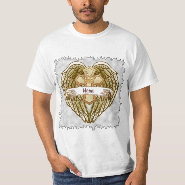 T-Shirt Croix Chrétienne Couronne Ailes  (Devant)