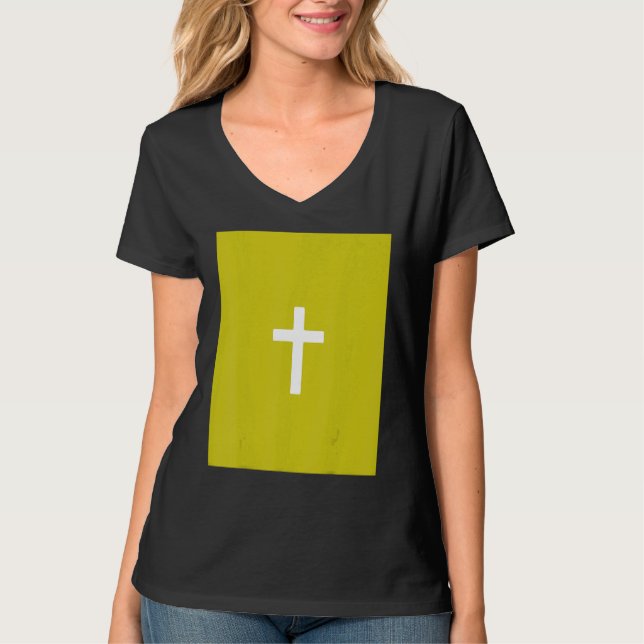 T-shirt Croix chrétienne Crucifix Fond vert Jésus Ev (Devant)