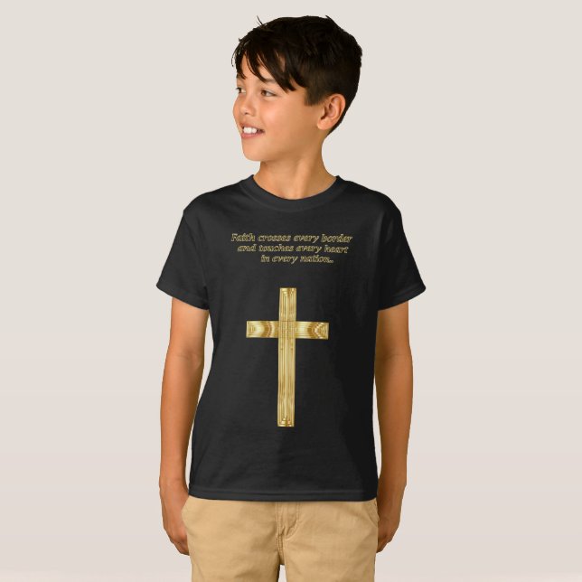 T-shirt Croix chrétienne de foi d'or avec l'énonciation (Devant entier)
