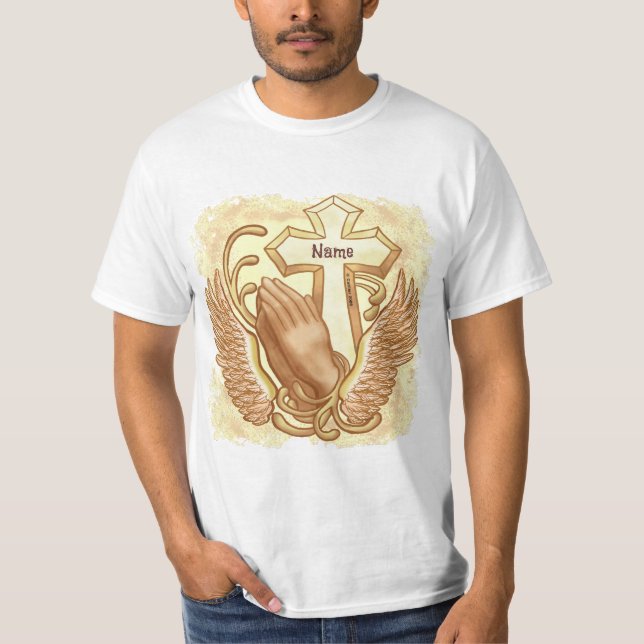 T-shirt Croix chrétienne des mains en prière (Devant)