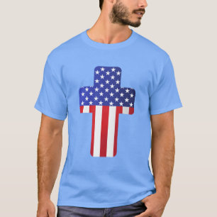 T-shirt Croix chrétienne Drapeau américain Foi patriotique