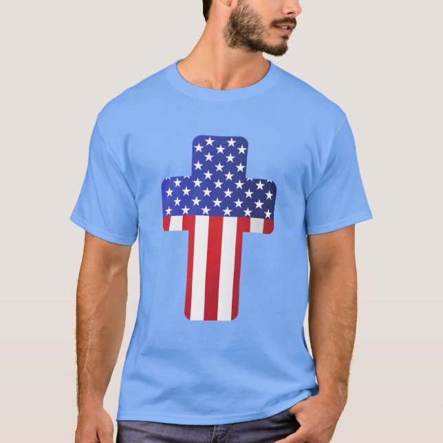 T-shirt Croix chrétienne Drapeau américain Foi patriotique (Devant)