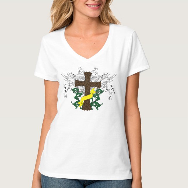 T-shirt Croix chrétienne du Christ avec des ailes célestes (Devant)