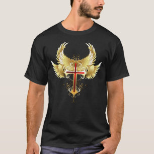 T-shirt Croix chrétienne du rubis rouge à ailes dorées ang