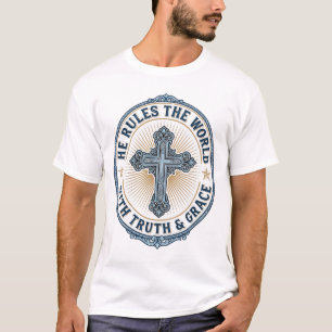 T-shirt Croix chrétienne Il règne sur le monde