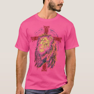 T-shirt Croix Chrétienne Lion De Juda Foi Religieuse Jesu