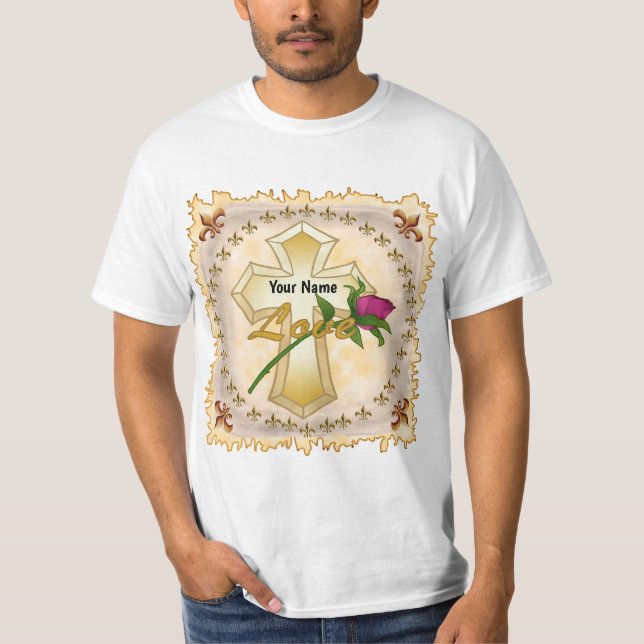 T-Shirt Croix Chrétienne Love Rose (Devant)