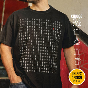 T-shirt Croix chrétienne moderne motif Cœur sacré rouge