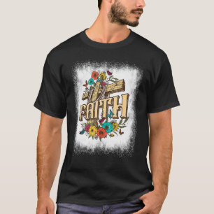 T-shirt Croix chrétienne religieuse florale de foi décolor