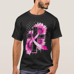 T-shirt Croix chrétienne Ruban rose Tournesol Cancer du se