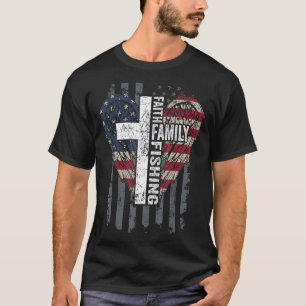 T-shirt Croix chrétienne vintage Faith Family Fishing Amer
