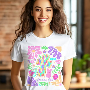 T-shirt Croix colorée de Jésus Pâques Femme Nom personnali
