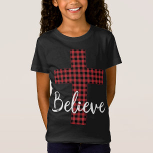 T-Shirt Croix Croire Jésus Buffalo Plaid Christian Christ