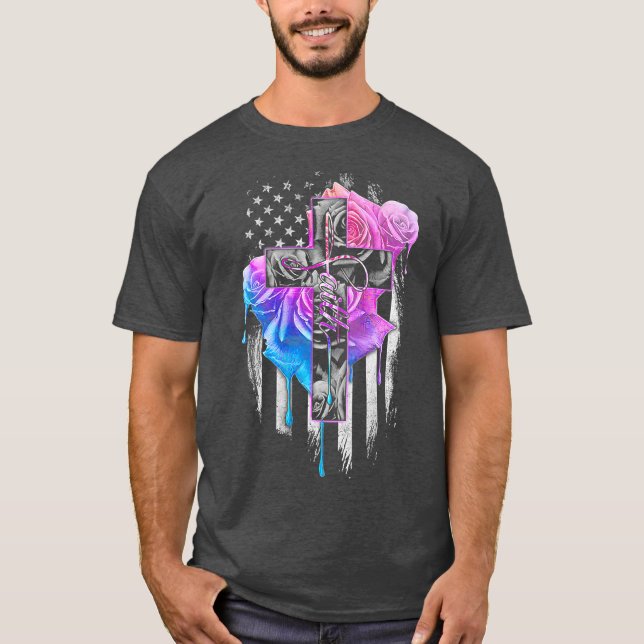 T-shirt Croix d'aquarelle du Rose de foi sur le dos (Devant)