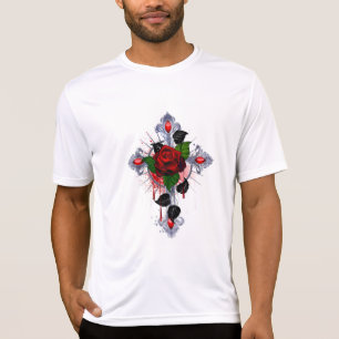 T-shirt Croix d'argent avec une rose rouge