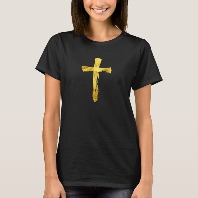 T-shirt Croix de brosse d'or - Christian Jésus Christ Cruc (Devant)