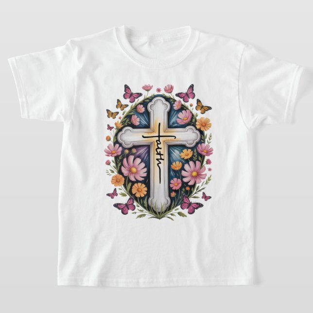 T-shirt Croix de foi florale  (Poser)