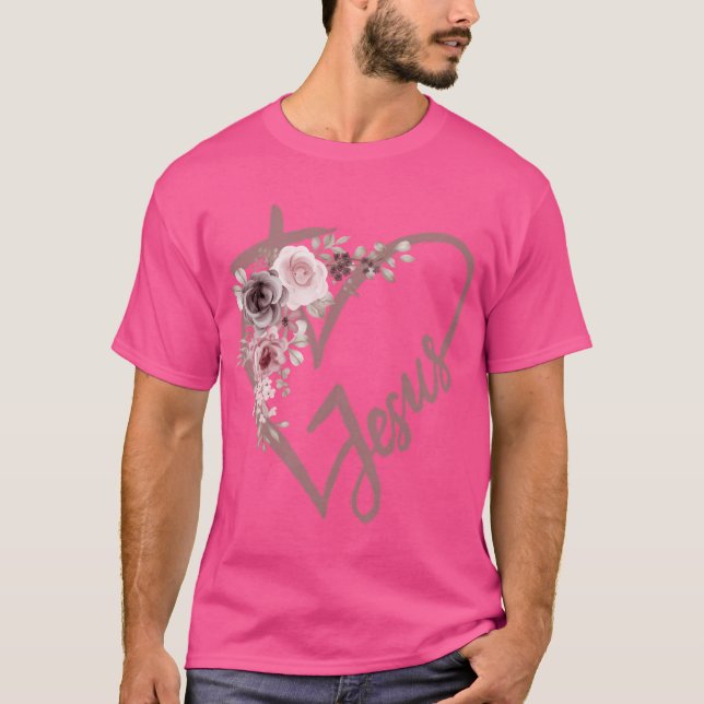 T-shirt Croix de Jésus aux fleurs - Pastel (Devant)